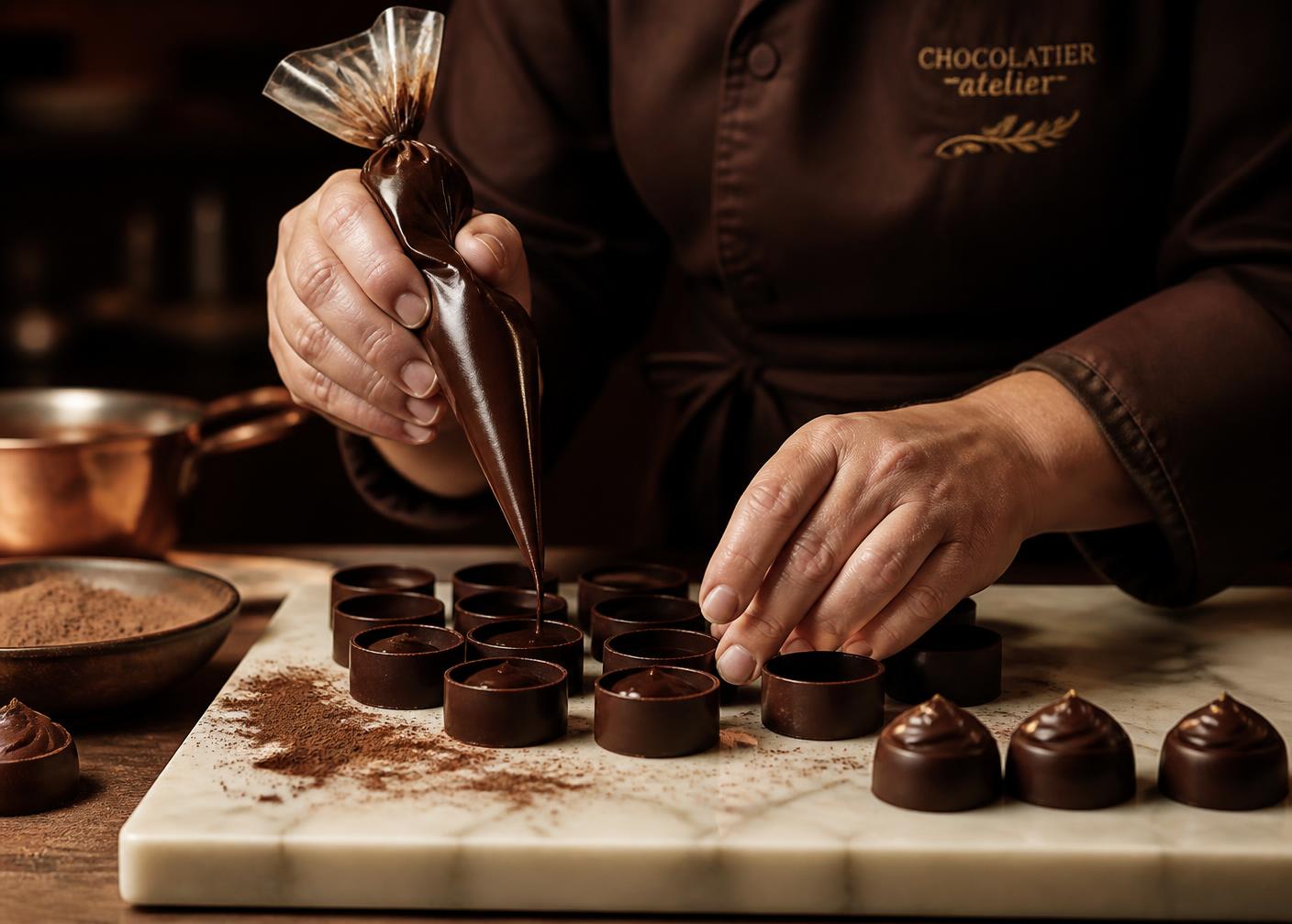 Chocolates being finished by hand